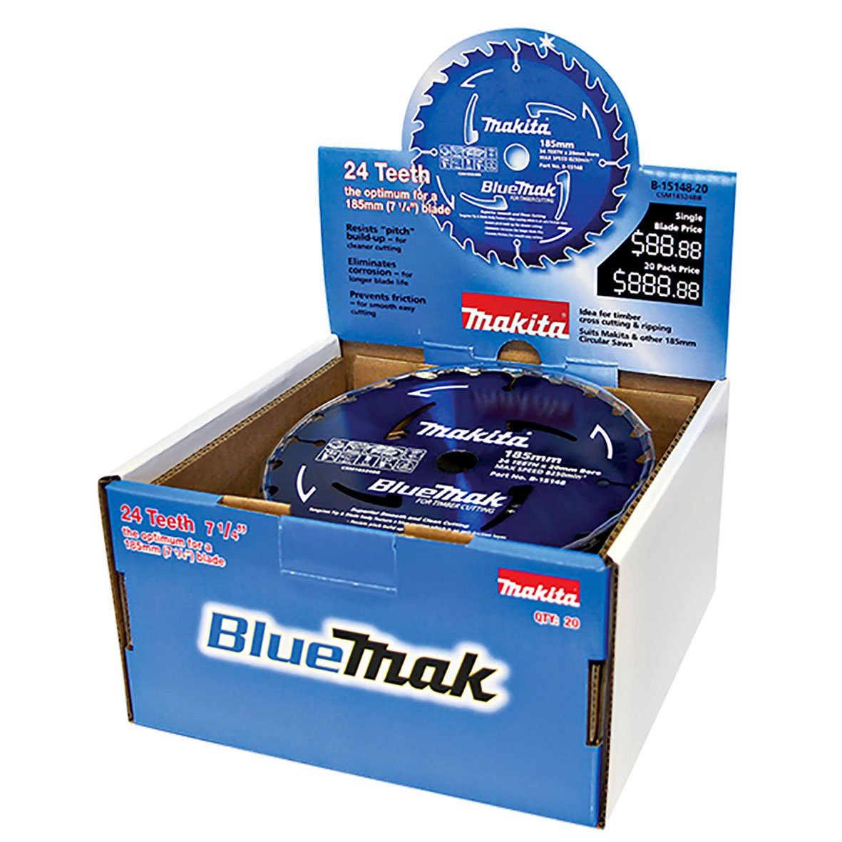 Makita Bluemak TCT Saw Blade 185mm X 20mm X 24T - 20pk B-15148-20