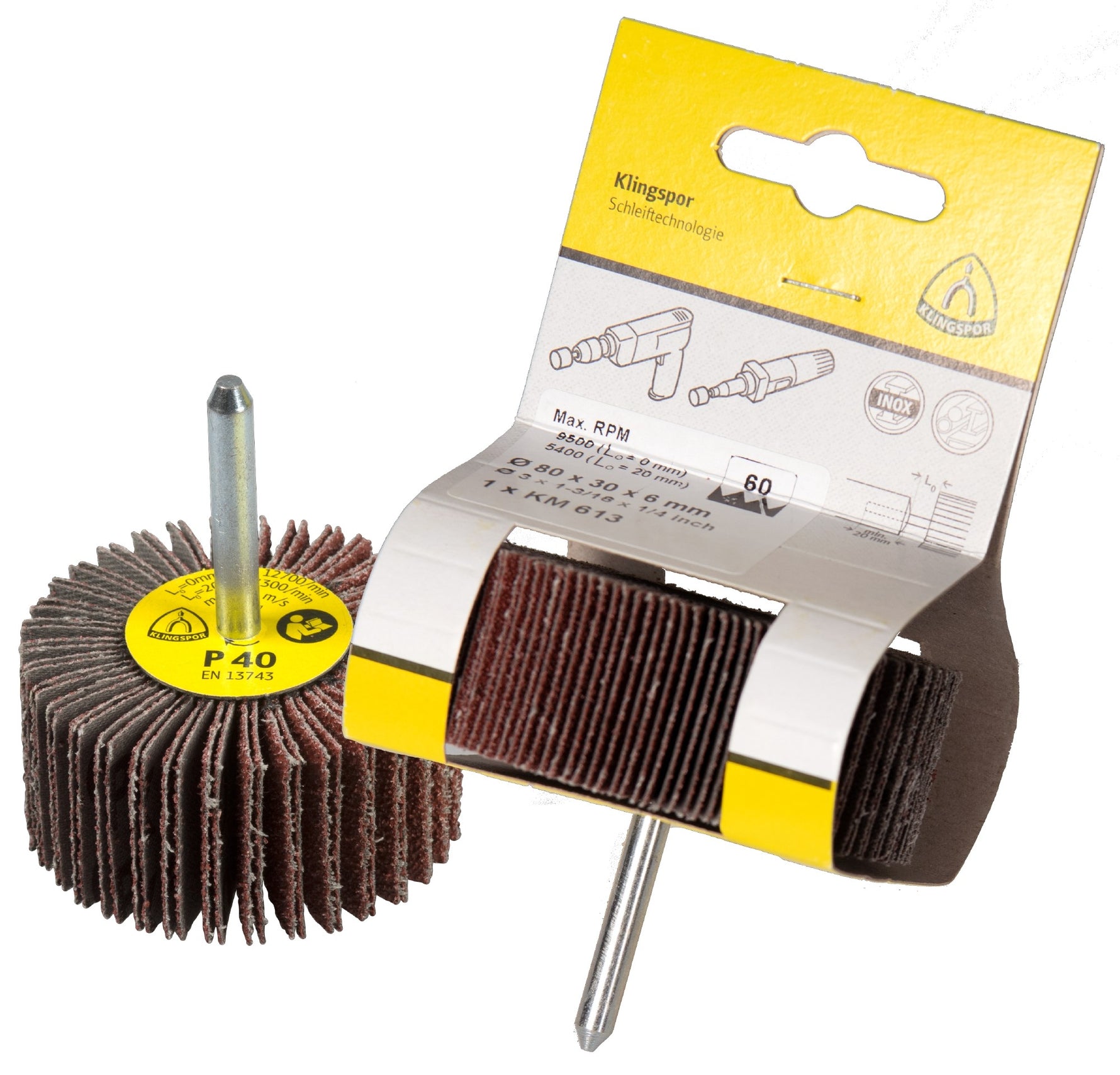 Klingspor 366998 KM 613 80mm x30mm x6mm 40 grit small flap wheel