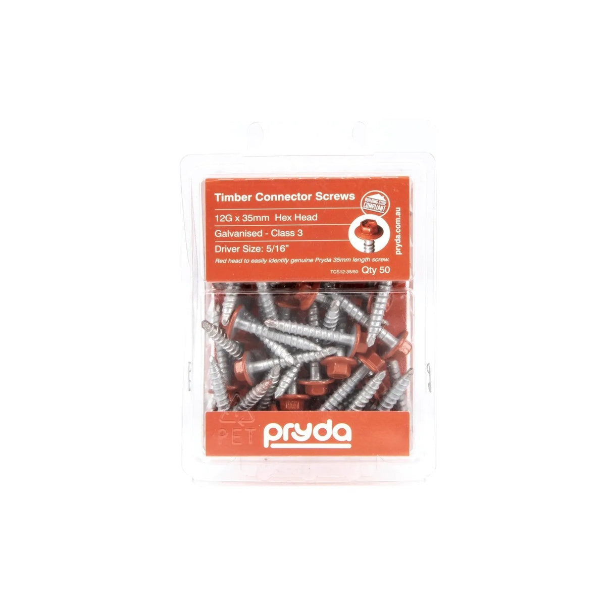 Pryda Timber Connector Screw 12G x 35mm Hex Head 50 pcs TCS12-35/50