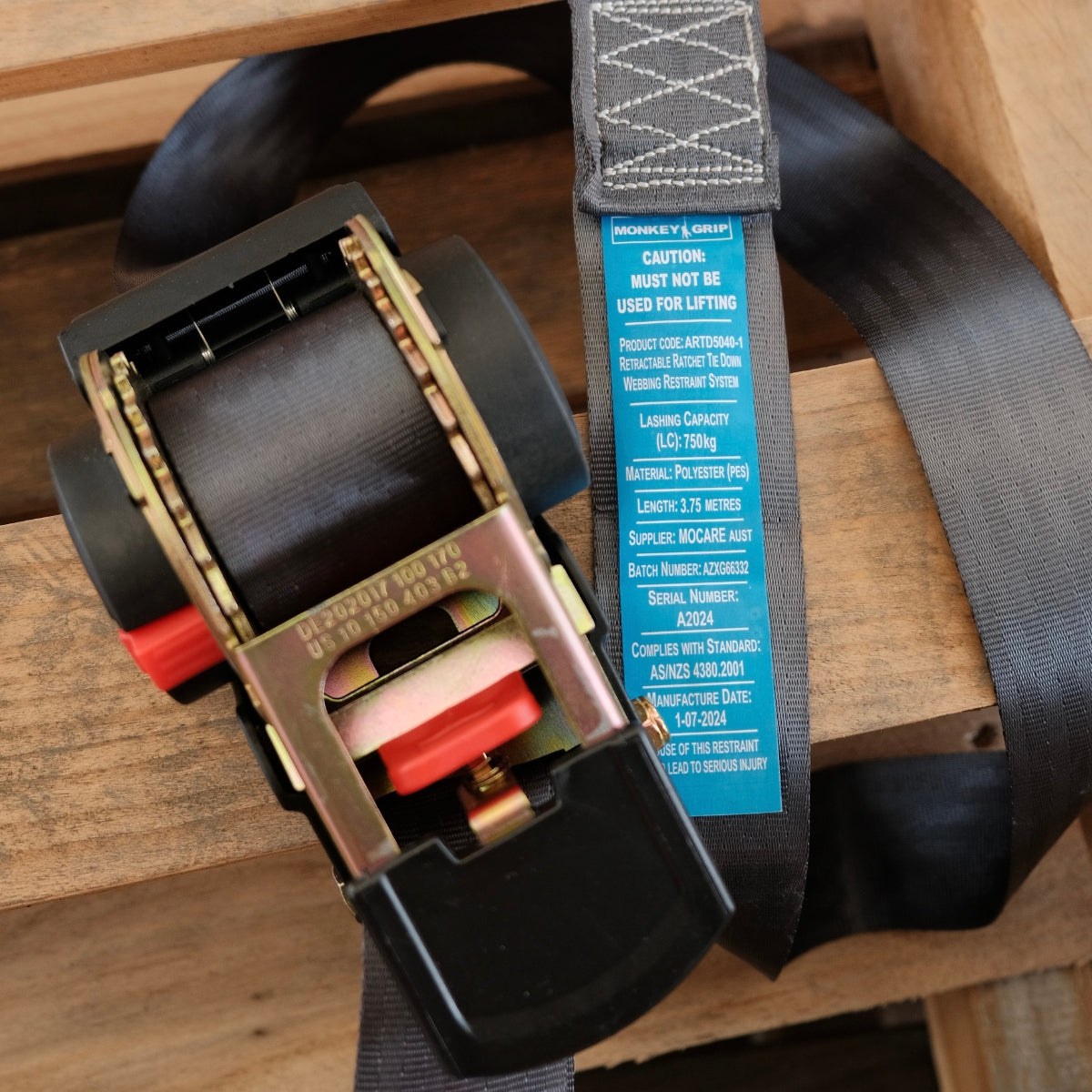 Monkey Grip Retractable Ratchet Tie Down 4m x 38mm Heavy Duty 500kg ARTD3840-1