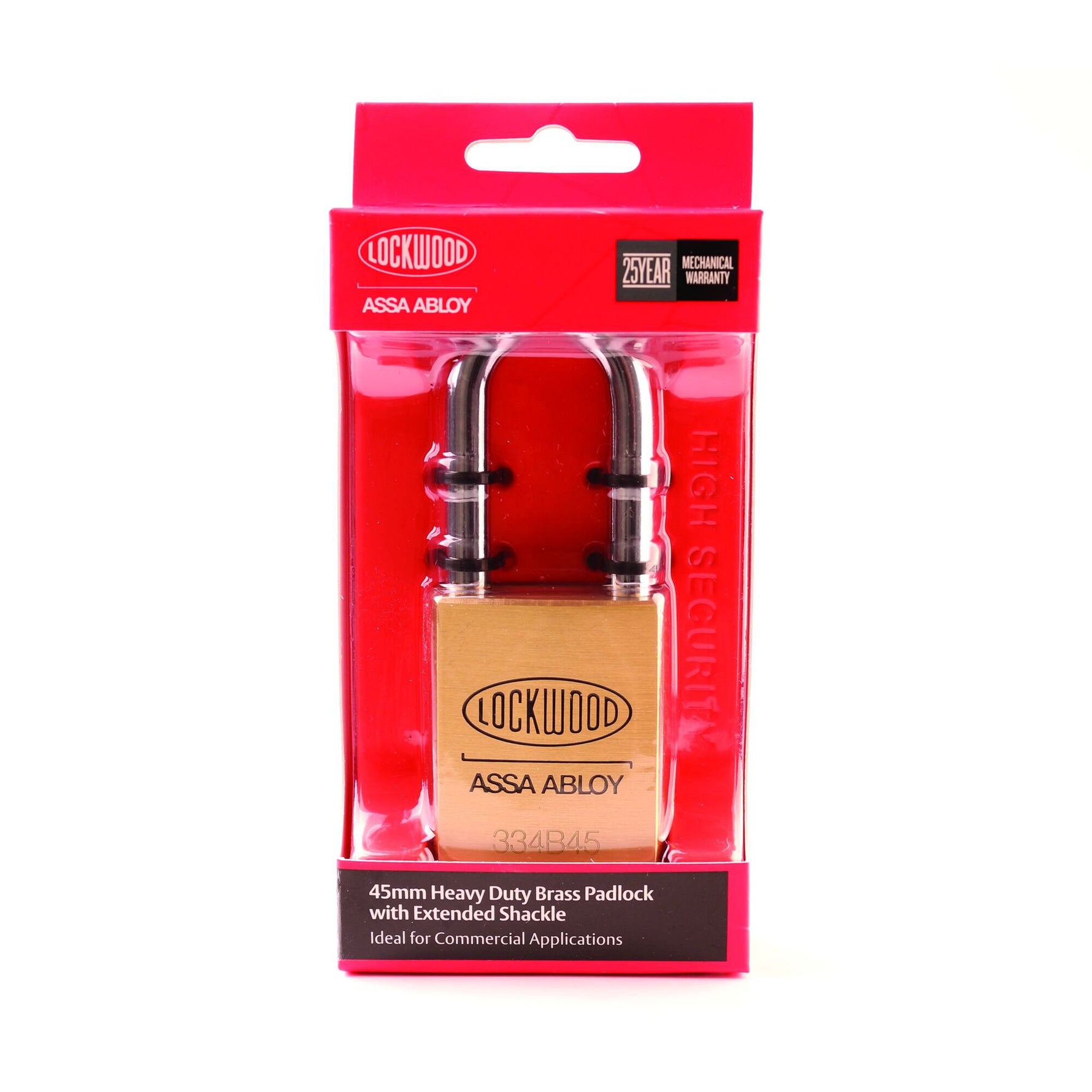 Lockwood 334B 45mm Brass Body Padlock Latching 48mm Boron Steel 8.7mm Diameter Shackle NDP 334B45/148/NDP