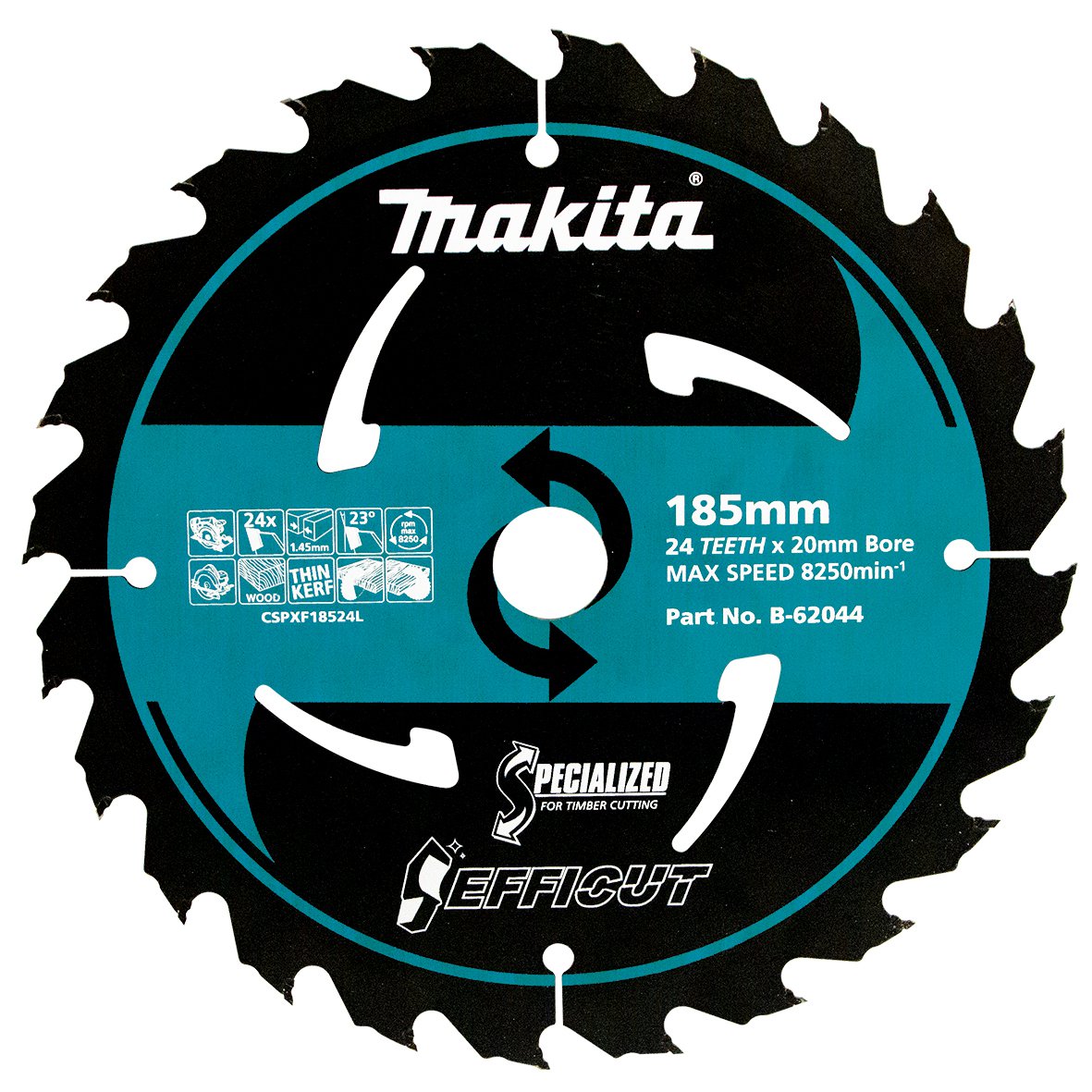 Makita Efficut Wood TCT Saw Blade 185mm X 20 X 24T B-62044
