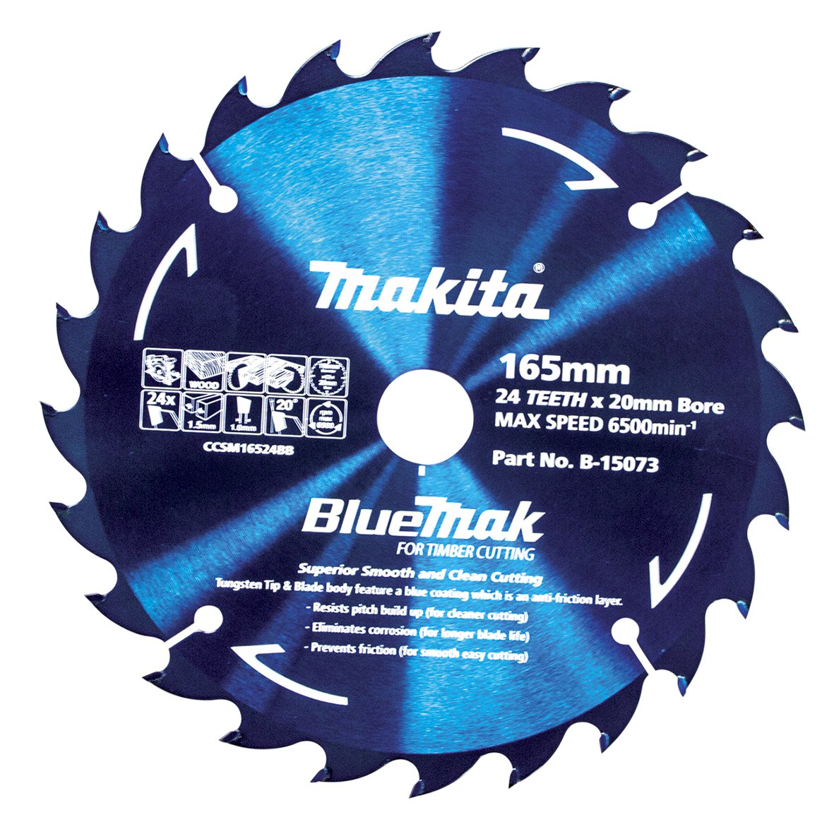 Makita Bluemak TCT Saw Blade 165mm X 20mm X 24T B-15073