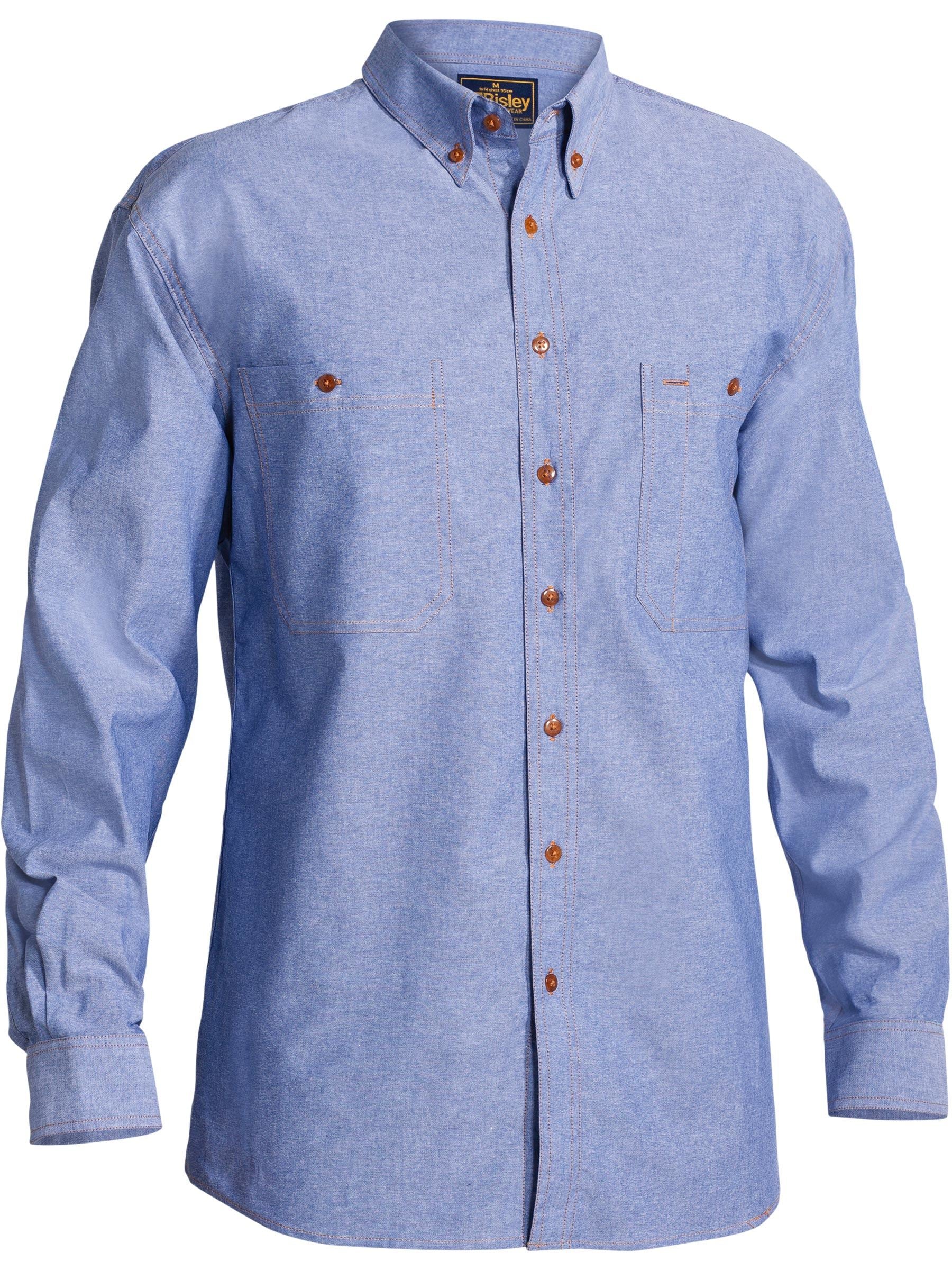Bisley Workwear B76407 Men's Blue Xl Chambray Shirt