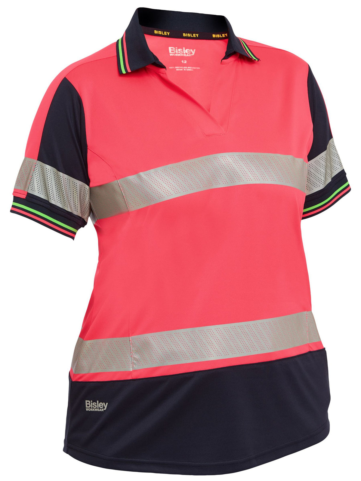 Bisley Workwear BKL1225T Women's Hi Vis Pink/Navy 16 Taped Two Tone Hi Vis V-Neck Polo BKL1225T_TT2116
