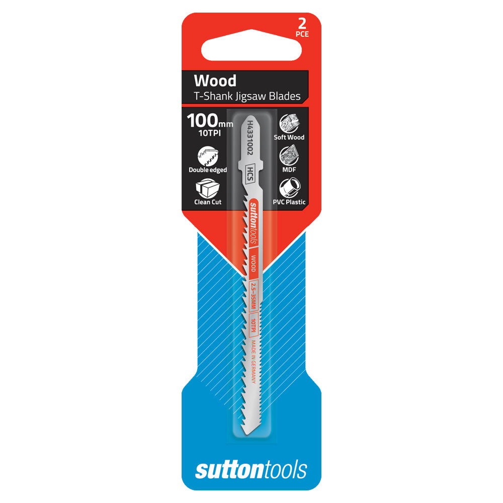Sutton Tools Blade Jigsaw T-Shk Hcs Wood Dbl 3-35Mm 100Mm 10Tpi 2Pk H4331002