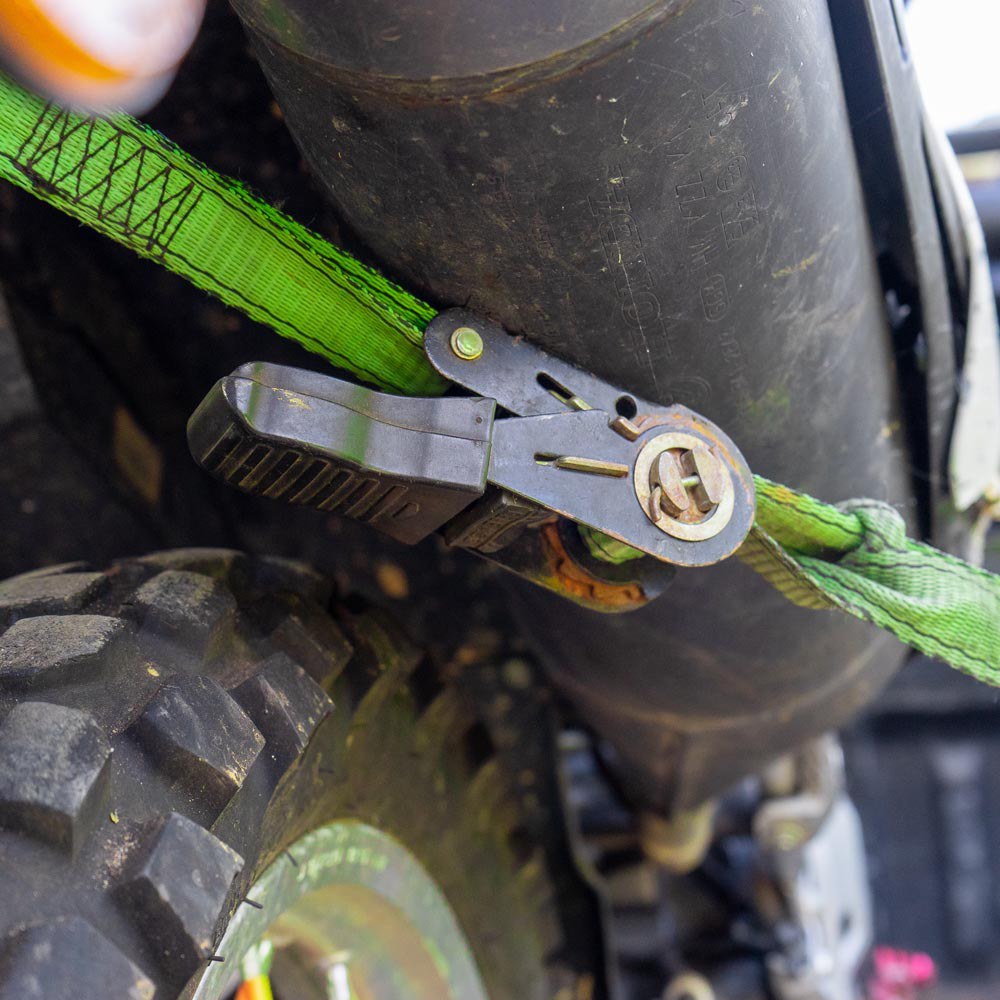 Monkey Grip Ratchet Tie Down 300KG Capacity 25mm x 4M Green Rubber Coated S-Hook 4 Pack BTD254-4