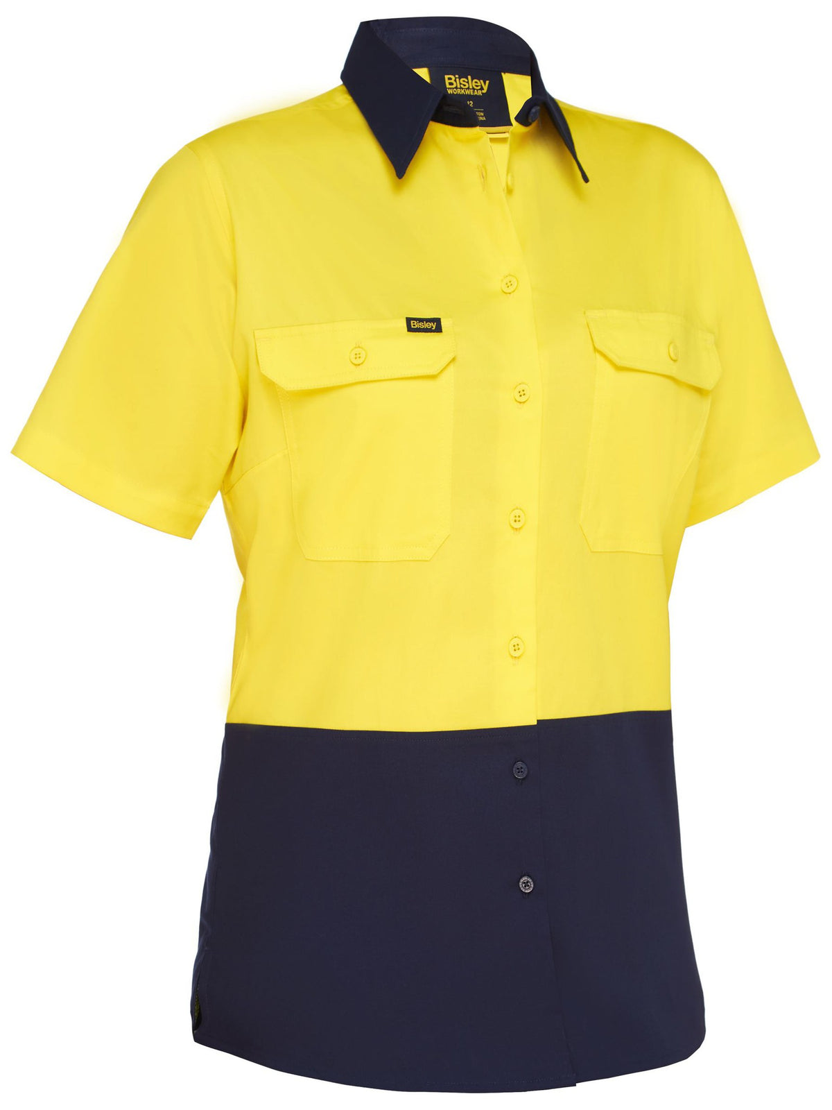 Bisley Workwear BL1895 Women's Yellow/Navy 12 Cool Lightweight Hi Vis Drill Shirt BL1895_TT0112