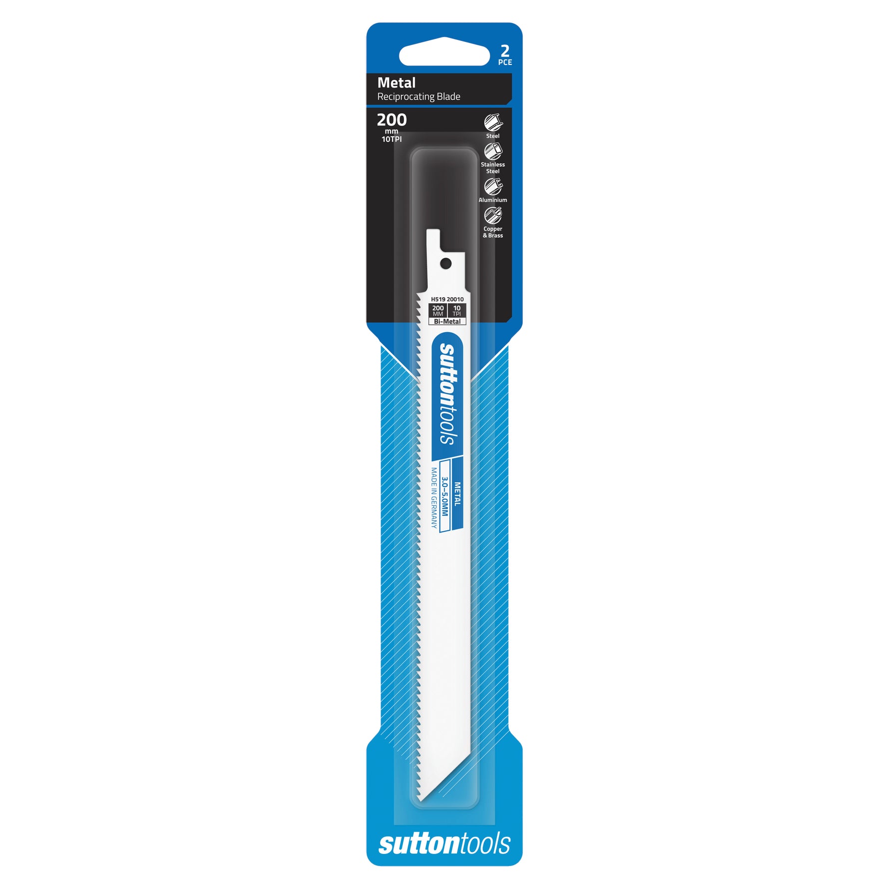 Sutton Tools Blade Recip Bim Metal 200x19x0.9MM 10Tpi 2Pk H51920010