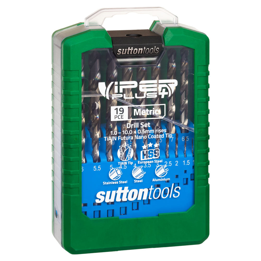 Sutton Tools Drill SM2 Jobber Hss-Tialn-Tip Viper+ Set 1-10Mm 19Pc D179SM2