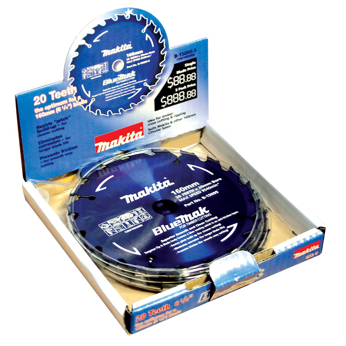 Makita Bluemak TCT Saw Blade 160mm X 20mm X 20T - 5pk B-15095-5