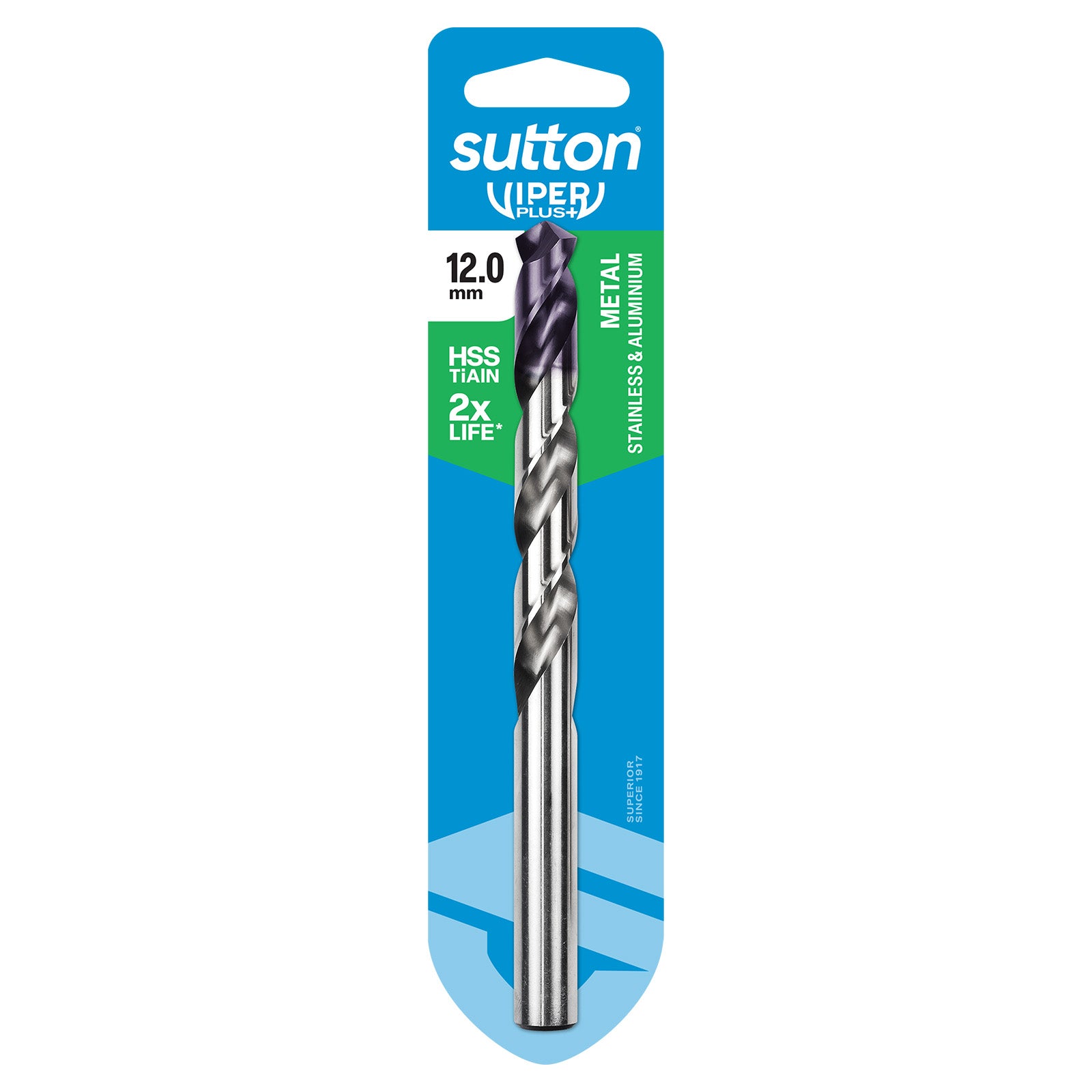Sutton Tools Drill Jobber Hss-Tialn-Tip Viper Plus Carded 12.0Mm D1841200