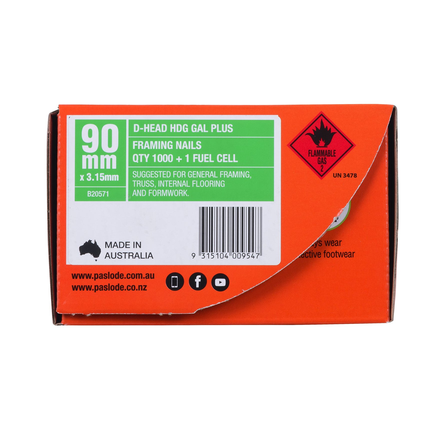Paslode 90 x 3.15mm Hdg Impulse D Head Nail With Fuel - 3000 Pack B20571V