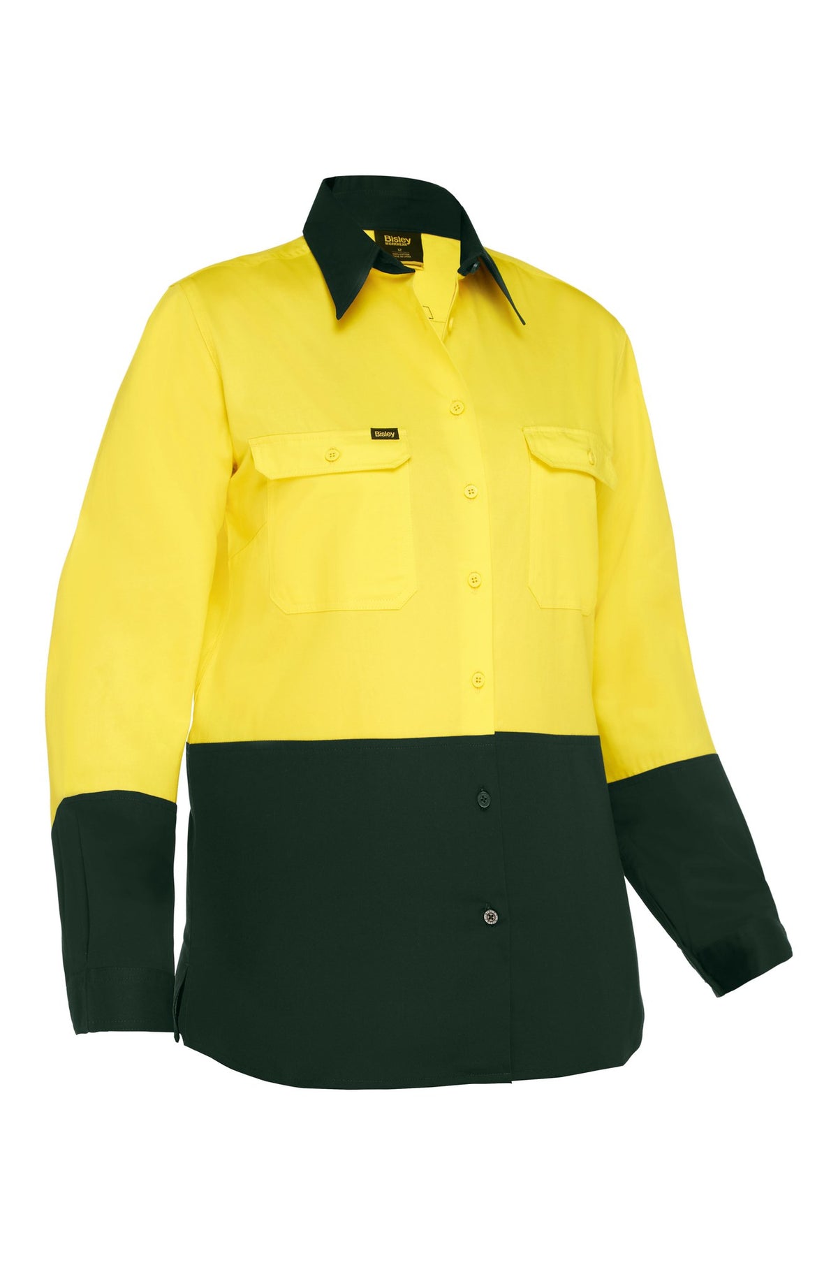 Bisley Workwear BL6895 Women's Yellow/Bottle 18 Cool Lightweight Hi Vis Drill Shirt BL6895_TT0318
