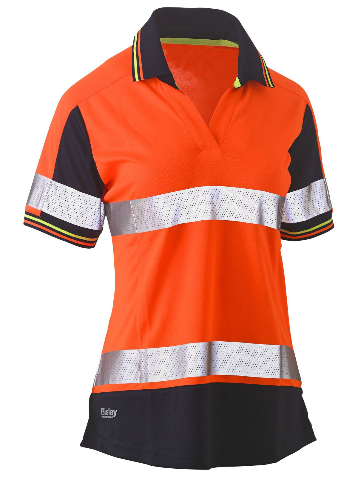 Bisley Workwear BKL1225T Women's Orange/Navy 14 Taped Two Tone Hi Vis V-Neck Polo BKL1225T_TT0514