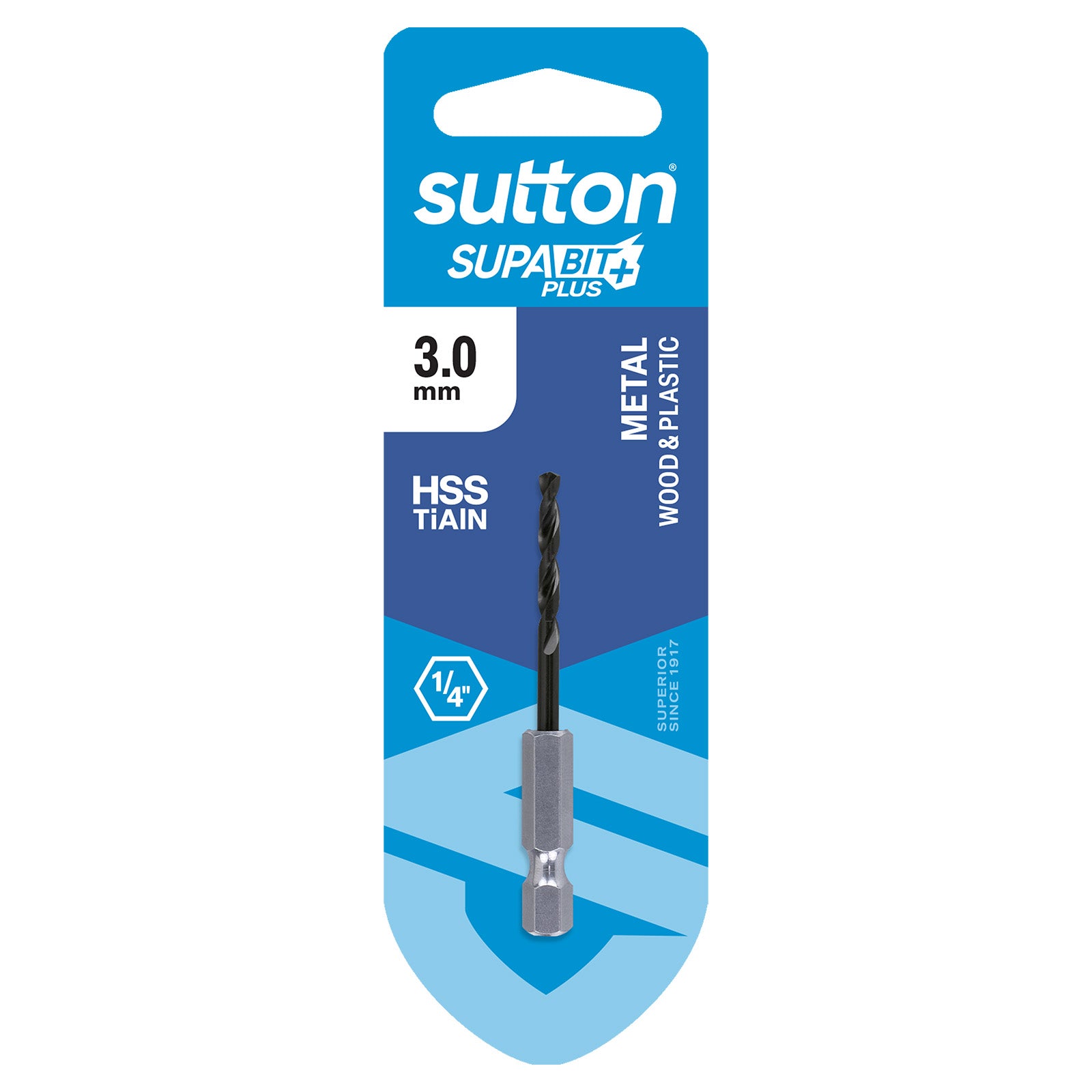 Sutton Tools Drill Hex Shank Hss-Tialn Supabit Plus Carded 3.0Mm D221H0300
