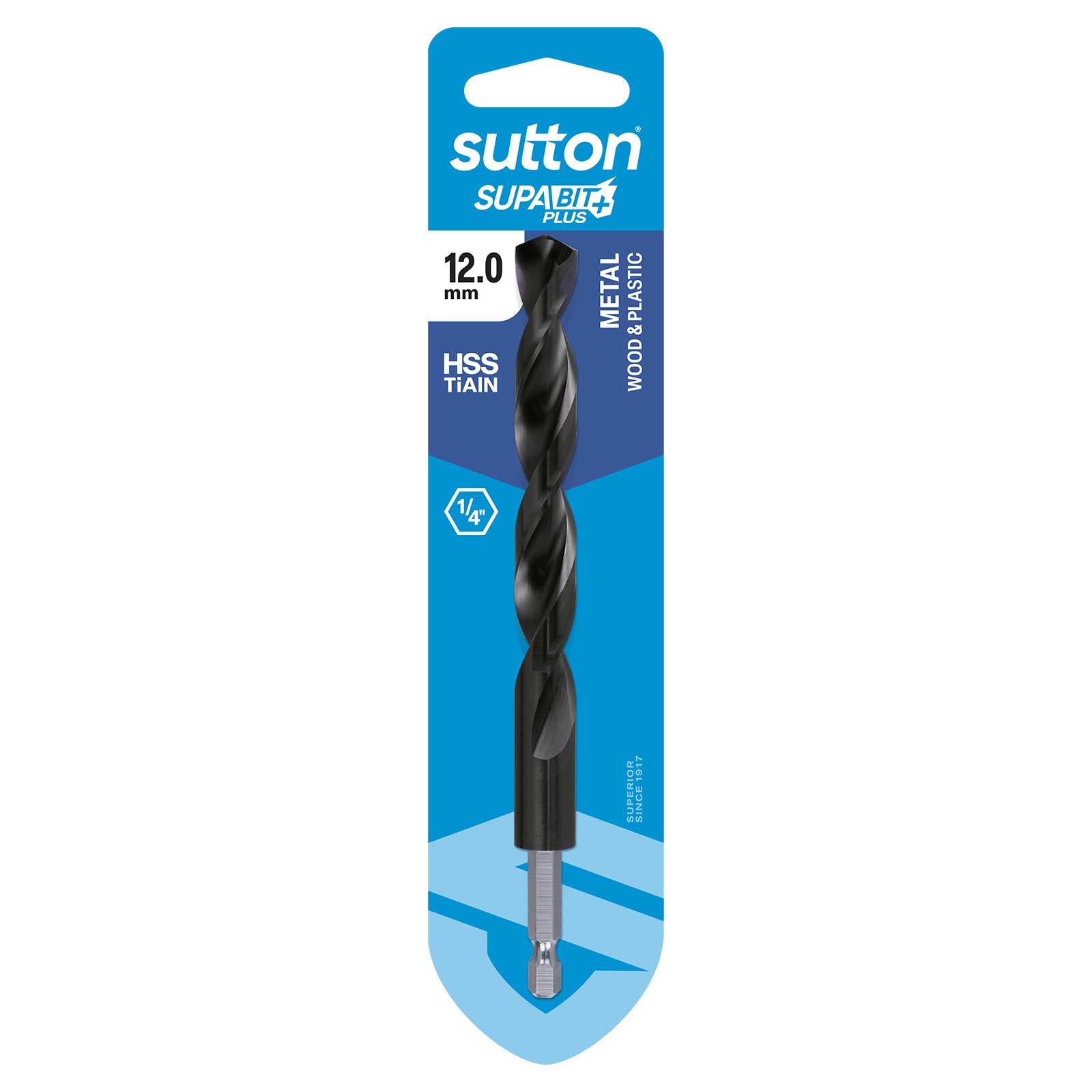 Sutton Tools Drill Hex Shank Hss-Tialn Supabit Plus Carded 12.0Mm D221H1200