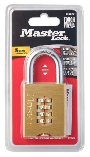 Master Lock Padlock Comb Reset Br 50MM M/l 651DAU
