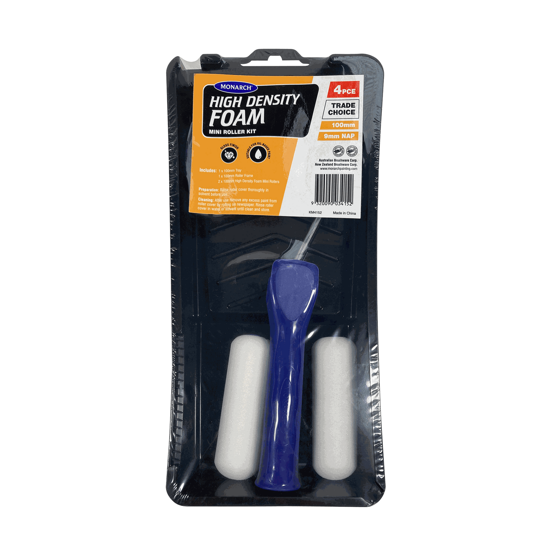 Monarch 4Pce High Density Foam 9mm Mini Roller Kit 100mm