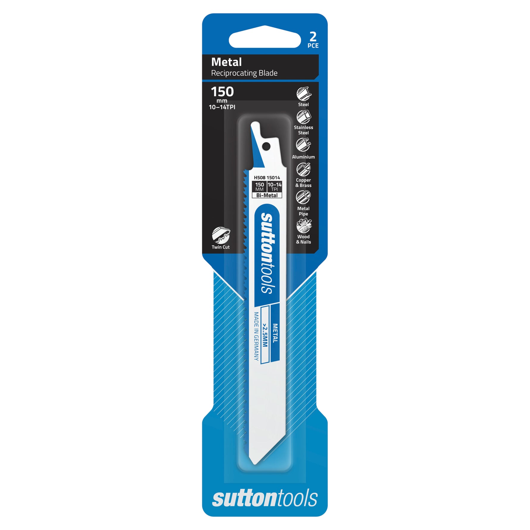 Sutton Tools Blade Recip Bim Metal Twincut 150x19x0.9MM 10-14Tpi 2Pk H50815014