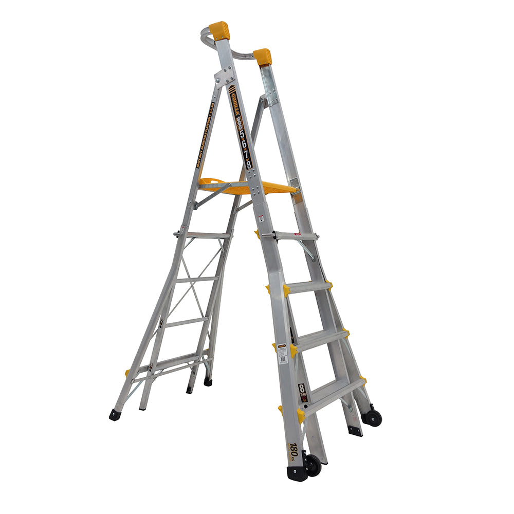 Gorilla PL0508-HD Adjustable height platform ladder 1.5-1.8-2.1-2.4M (5-6-7-8ft) Alum. Heavy Duty 180kg Industrial