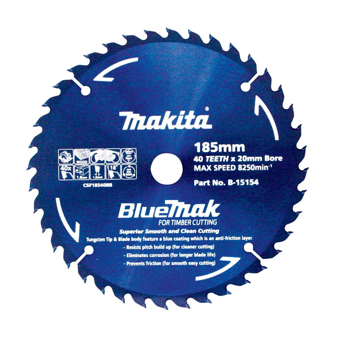 Makita Bluemak TCT Saw Blade 185mm X 20/16mm X 40T B-15154