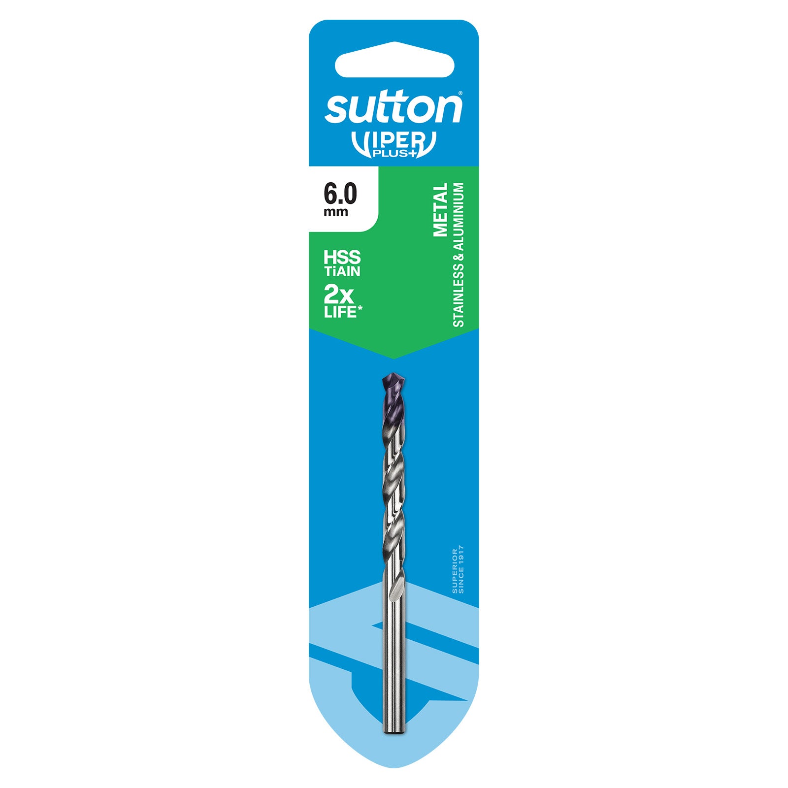 Sutton Tools Drill Jobber Hss-Tialn-Tip Viper Plus Carded 6.0Mm D1840600