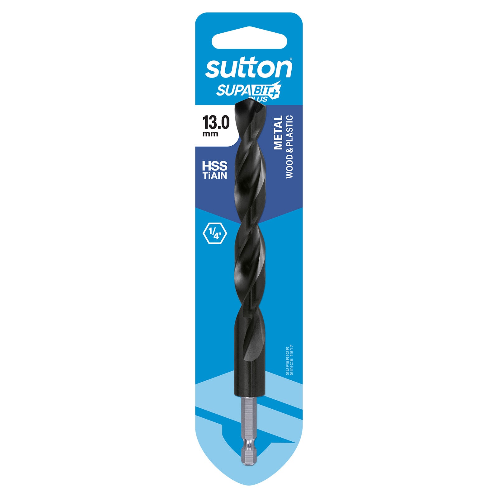 Sutton Tools Drill Hex Shank Hss-Tialn Supabit Plus Carded 13.0Mm D221H1300