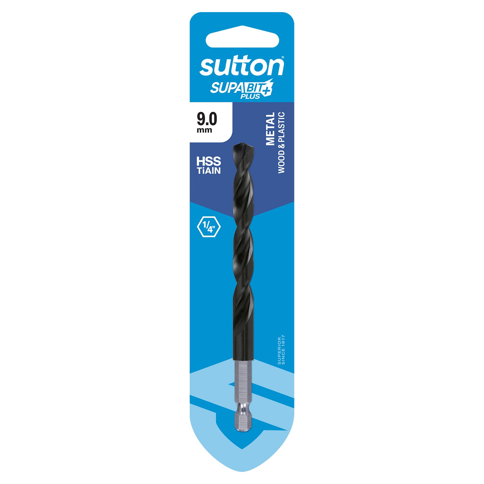 Sutton Tools Drill Hex Shank Hss-Tialn Supabit Plus Carded 9.0Mm D221H0900