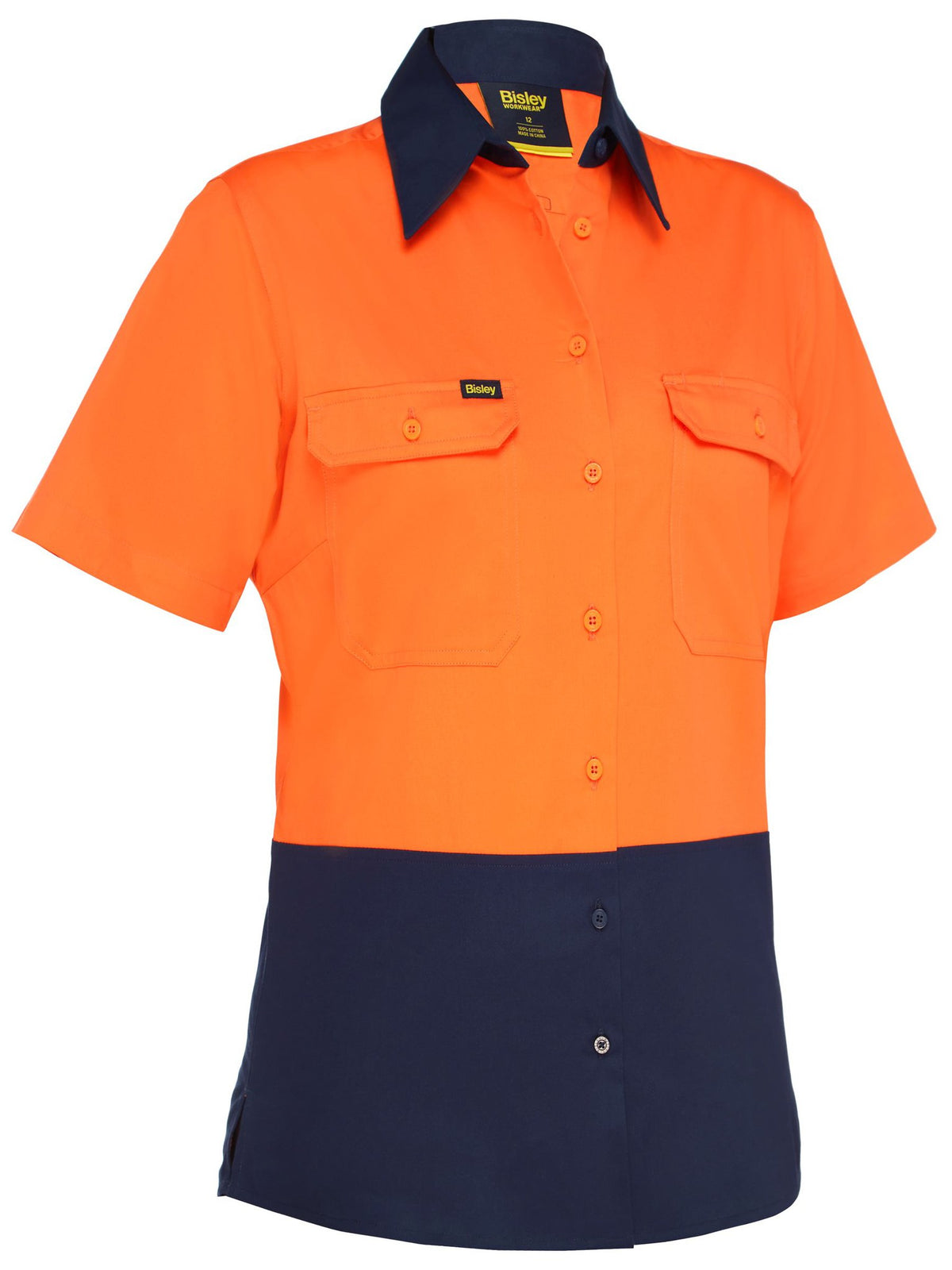 Bisley Workwear BL1895 Women's Orange/Navy 18 Cool Lightweight Hi Vis Drill Shirt BL1895_TT0218