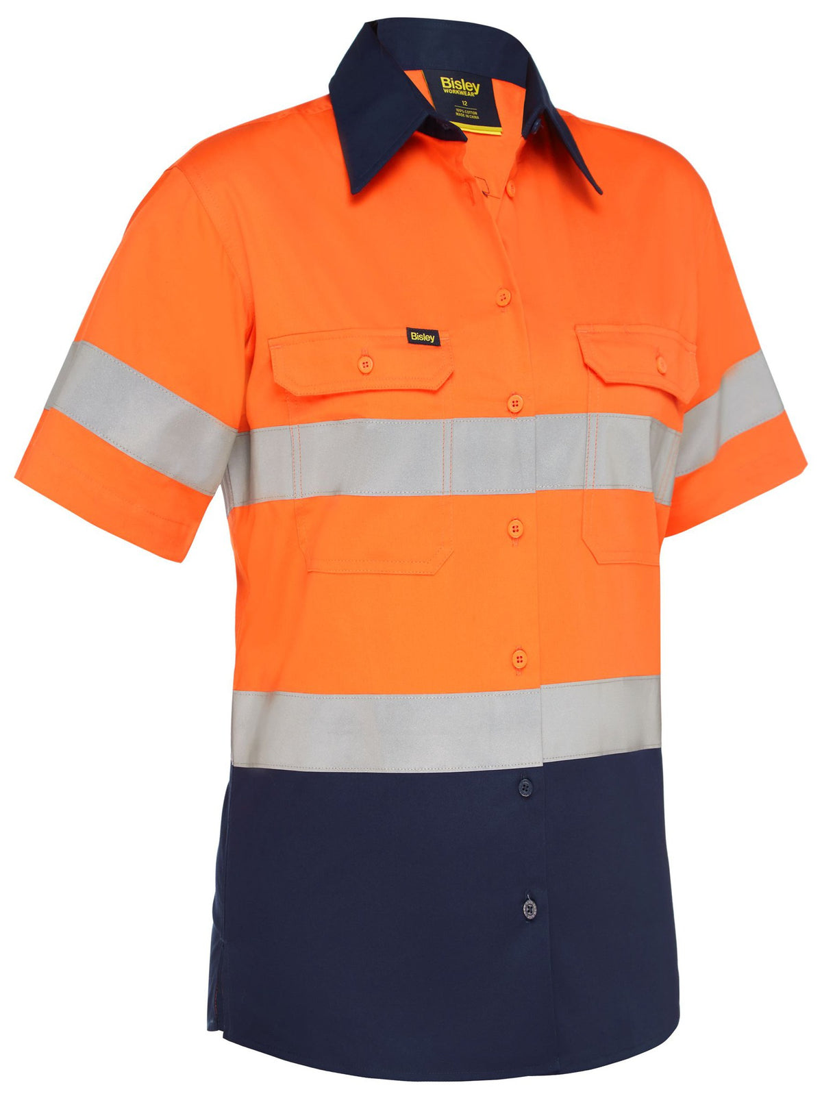 Bisley Workwear BL1896 Women's Orange/Navy - Discontinued 12 Taped Hi Vis Cool Lightweight Drill Shirt BL1896_TT0212