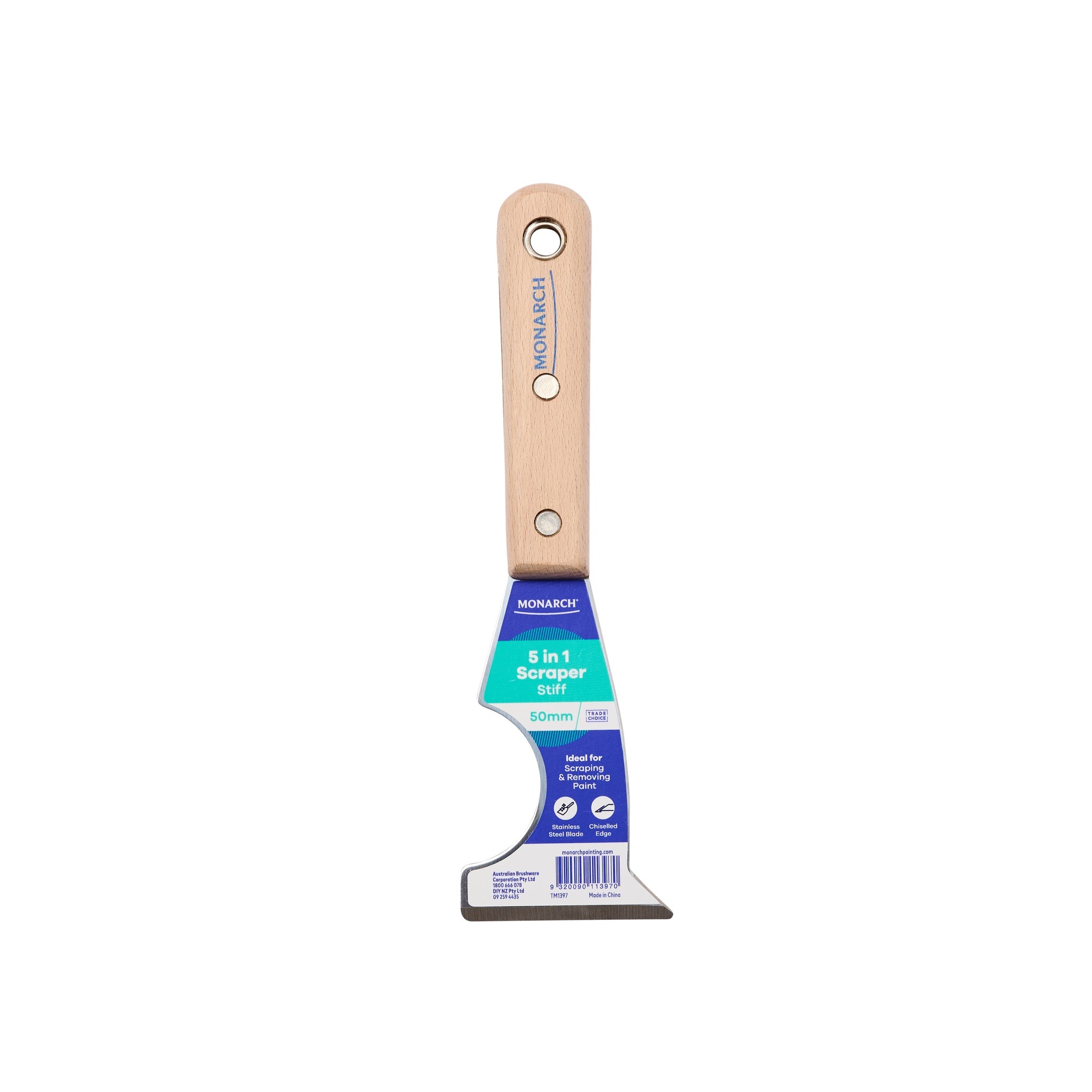 Monarch Timber Handle 5-in-1 Scraper 50mm Stiff
