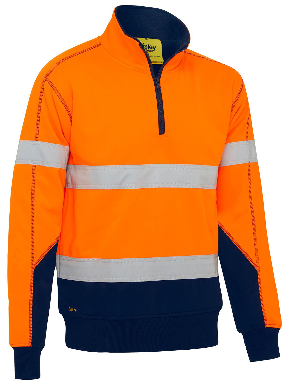 Bisley Workwear BK6987T Men's Orange/Navy M Taped Hi Vis 1/4 Zip Fleece Pullover With Sherpa Lining BK6987T_TT05M