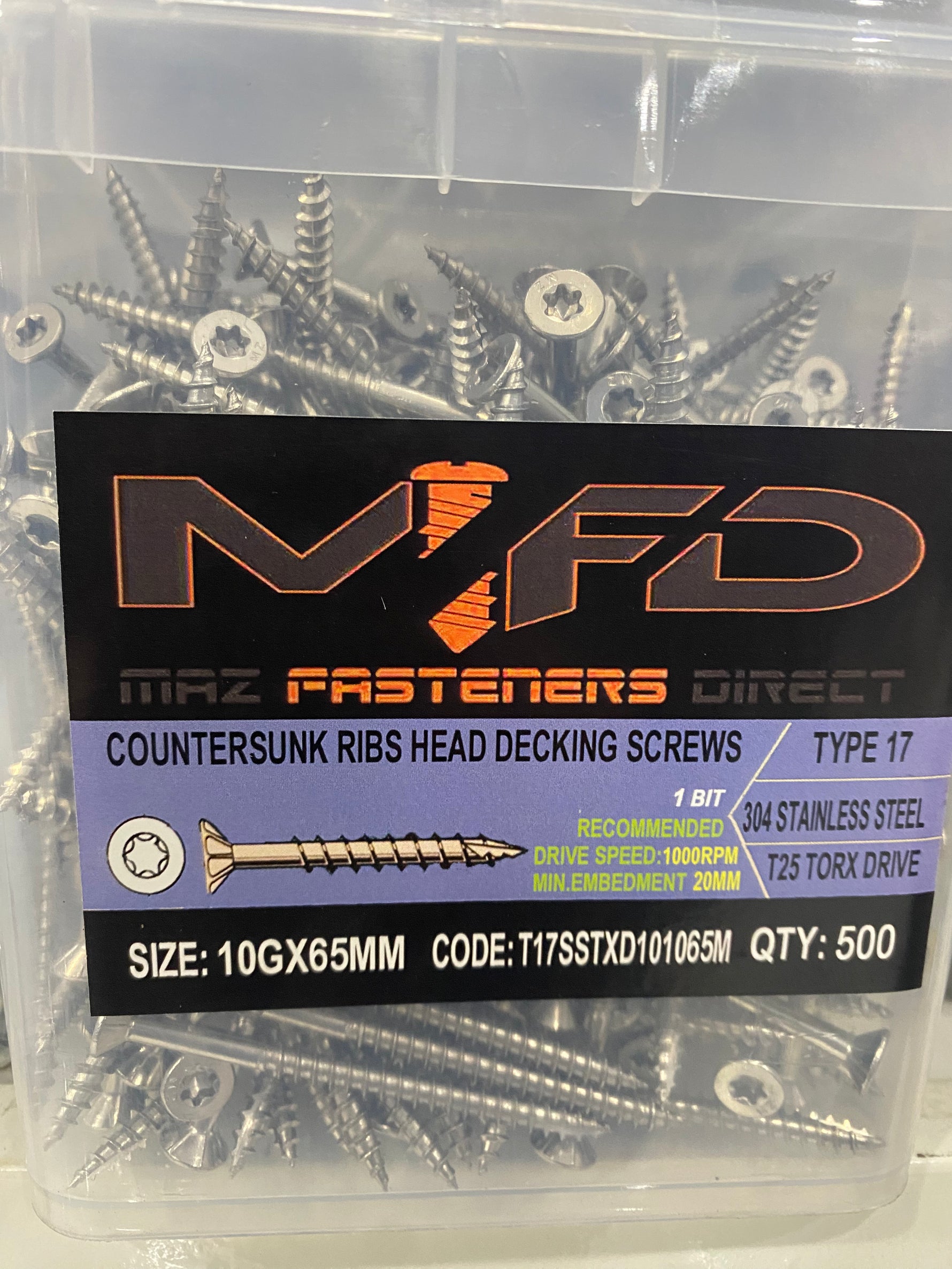10g-65mm Decking Screws Torx Drive (Tub 500pcs)