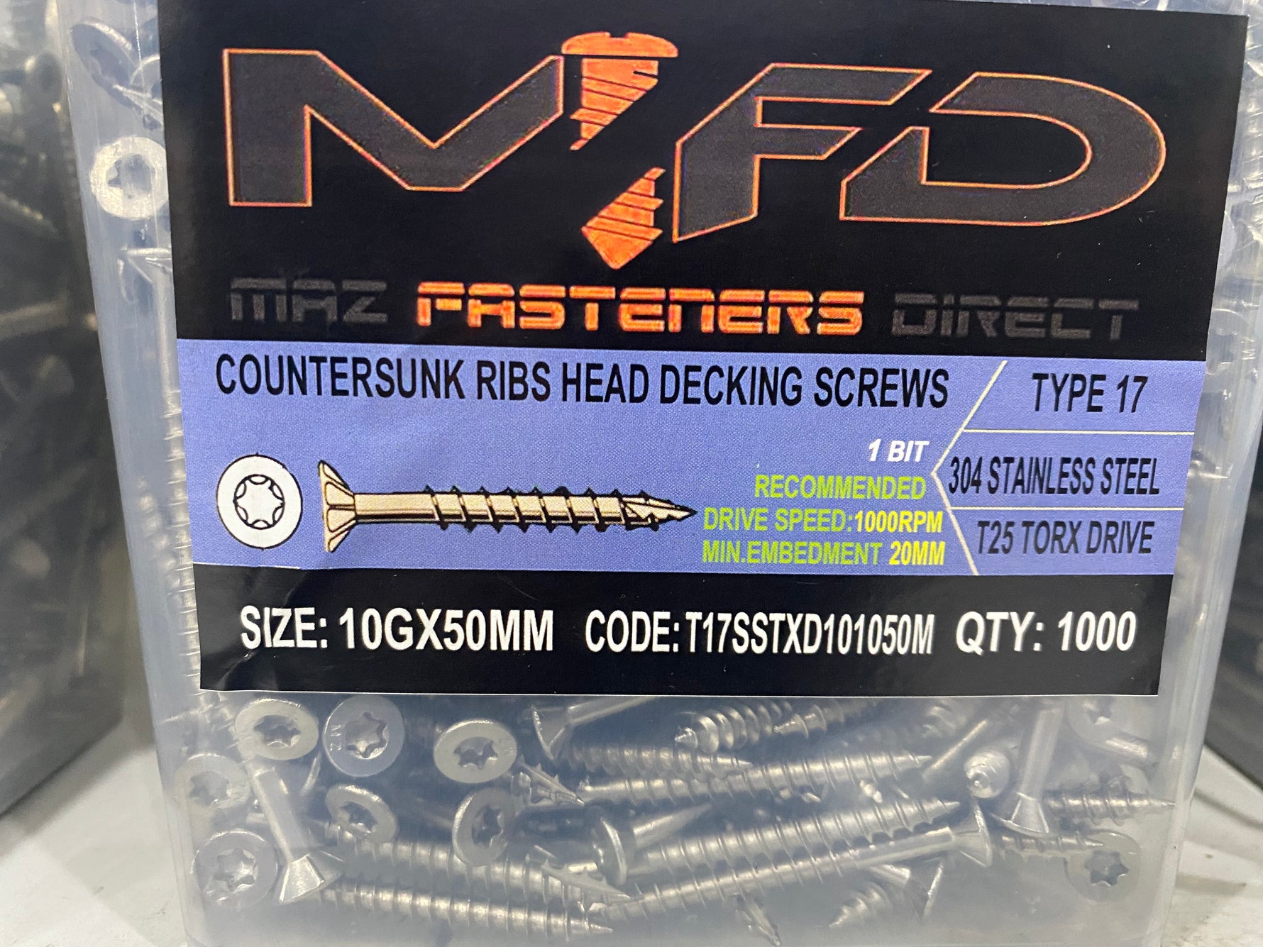 10g-65mm Decking Screws Torx Drive (Tub 500pcs)