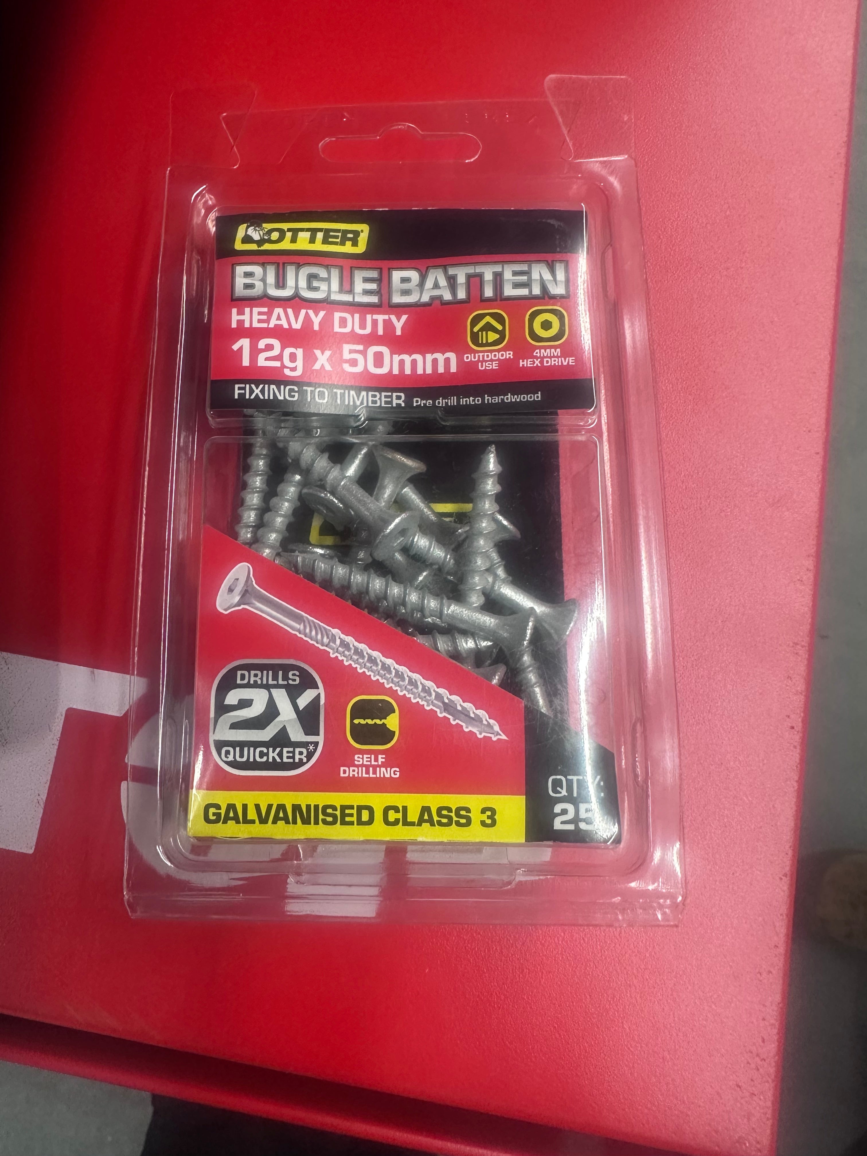 Otter 25 Pack 12G X 50mm Batten Bugle Screw T17 Galv BBEG12501