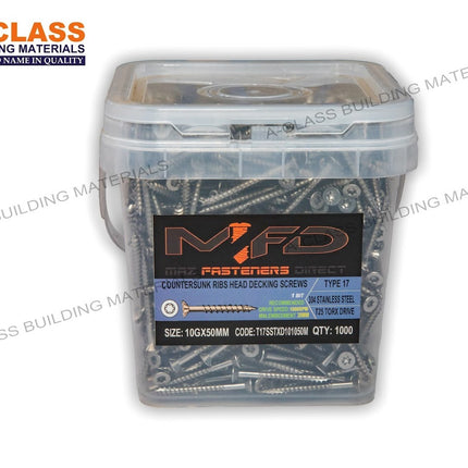 DECKING STAINLESS STEEL SCREWS 10Gx50MM (BOX OF 1000)