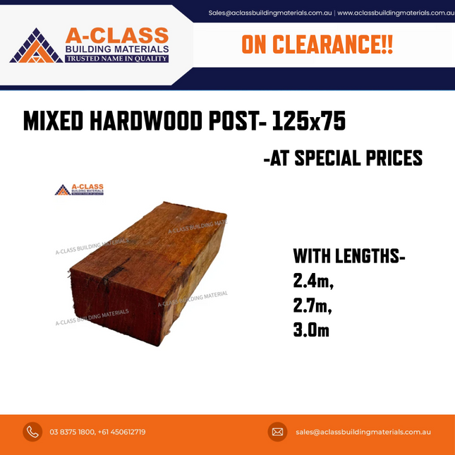 MIXED HARDWOOD POST- 125 x 75MM