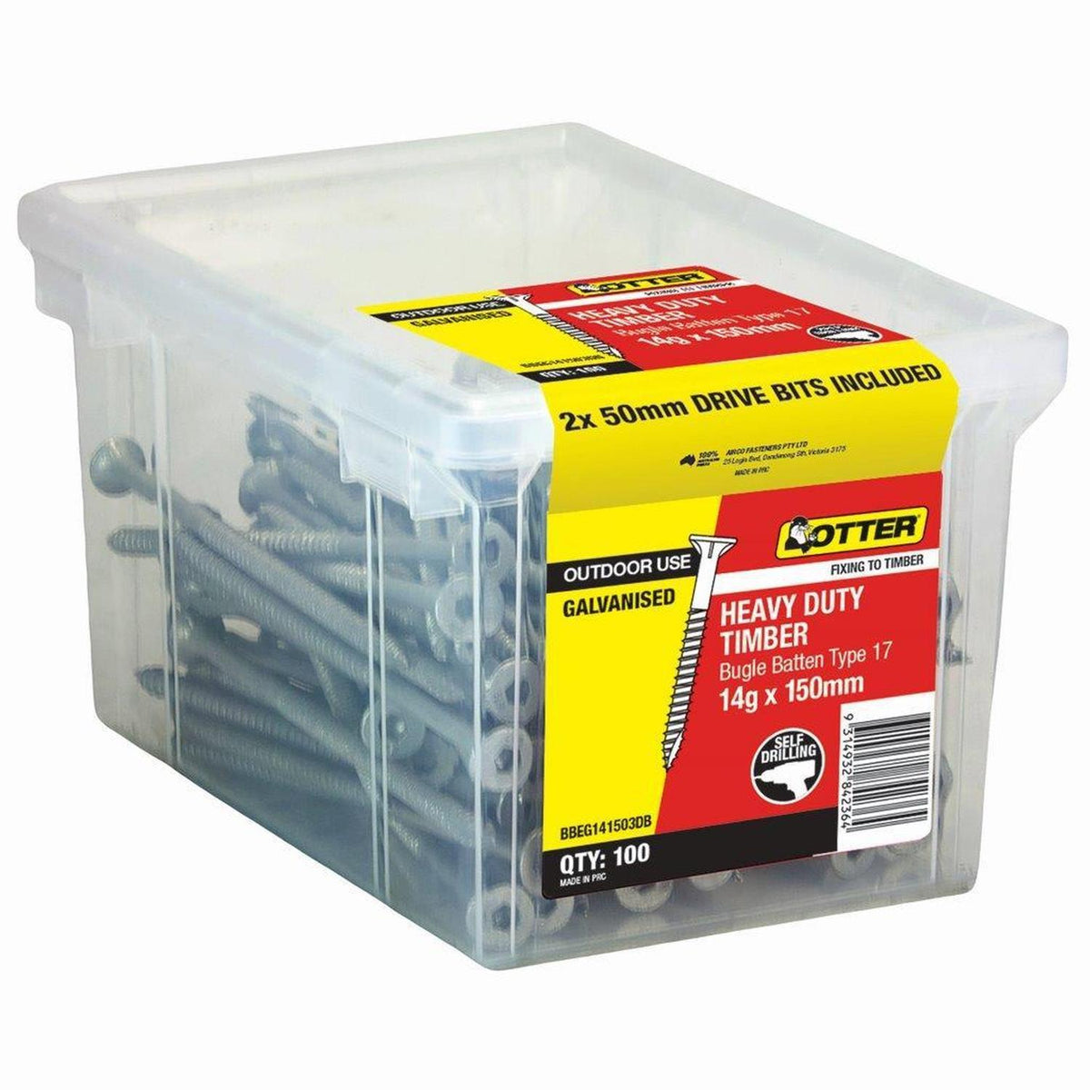 Otter 100 Pack 14G X 150mm Batten Bugle Screw T17 Galv BBEG141503