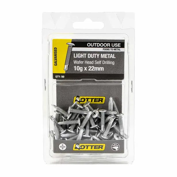 Otter 50 Pack 10G X 22mm Metal Wafer Screw Galv SLAG10222