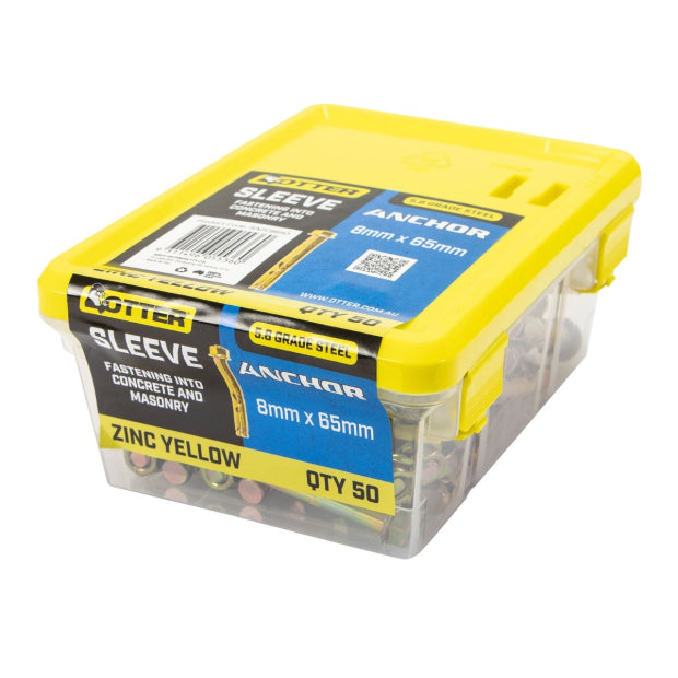 Otter Sleeve Anchor Zinc Yellow 8X65MM PK50 SAZC865O
