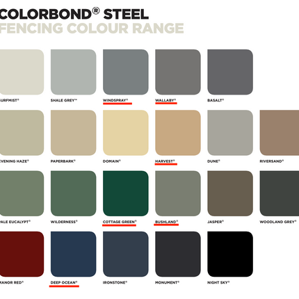 COLORBOND FENCE SHEETS- SPECIAL COLOURS