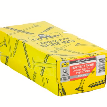 OTTER HEAVY DUTY TIMBER LANDSCAPE TYPE 17 CHEMSHIELD SCREW 14GX175MM (BOX OF 50)