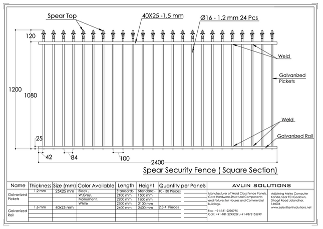 SPEAR TOP FENCE PANEL 1200x2400MM