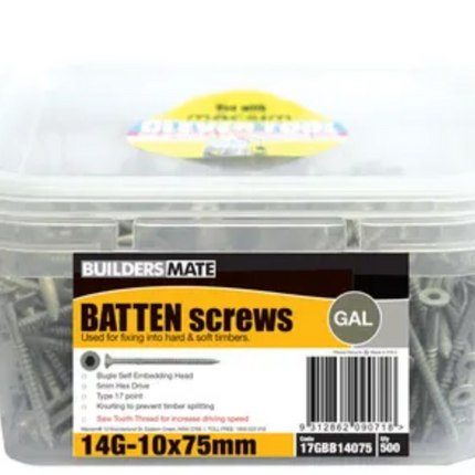 MACSIM BATTEN SCREW T17 C3 14Gx75MM (BOX OF 500)