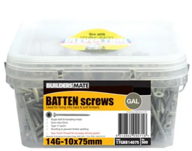 MACSIM BATTEN SCREW T17 C3 14Gx75MM (BOX OF 500)