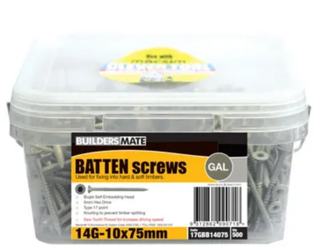 MACSIM BATTEN SCREW 14Gx75MM- (BOX OF 500)