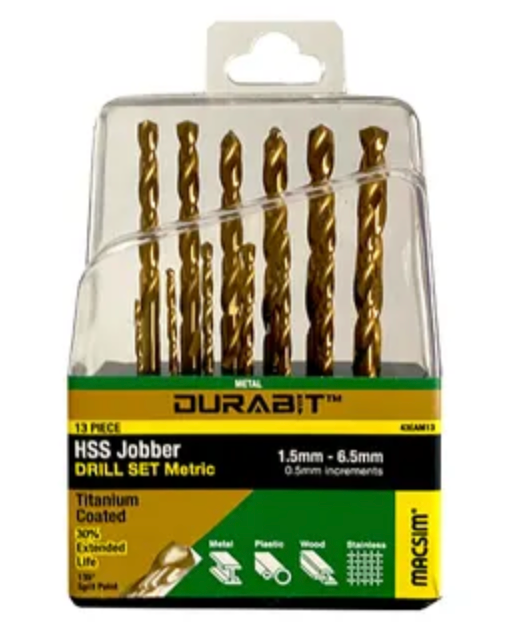 MACSIM DURABIT HSS JOBBER- 1.5MM-6.5MM [13 PIECE DRILL SET]