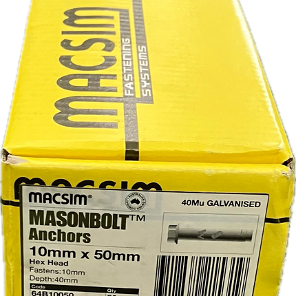 MACSIM MASON BOLT ANCHOR HEX HEAD 40MU GALVANISED (5.8 GRADE STEEL) 10MM