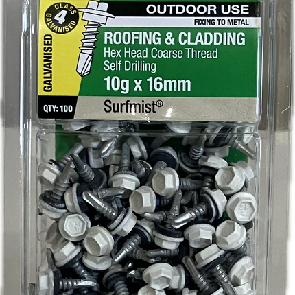 OTTER ROOFING AND CLADDING HEX HEAD COARSE THREAD GALVANISED C4 SELF DRILLING 10Gx16MM SCREW (BLISTER PACK OF 100)